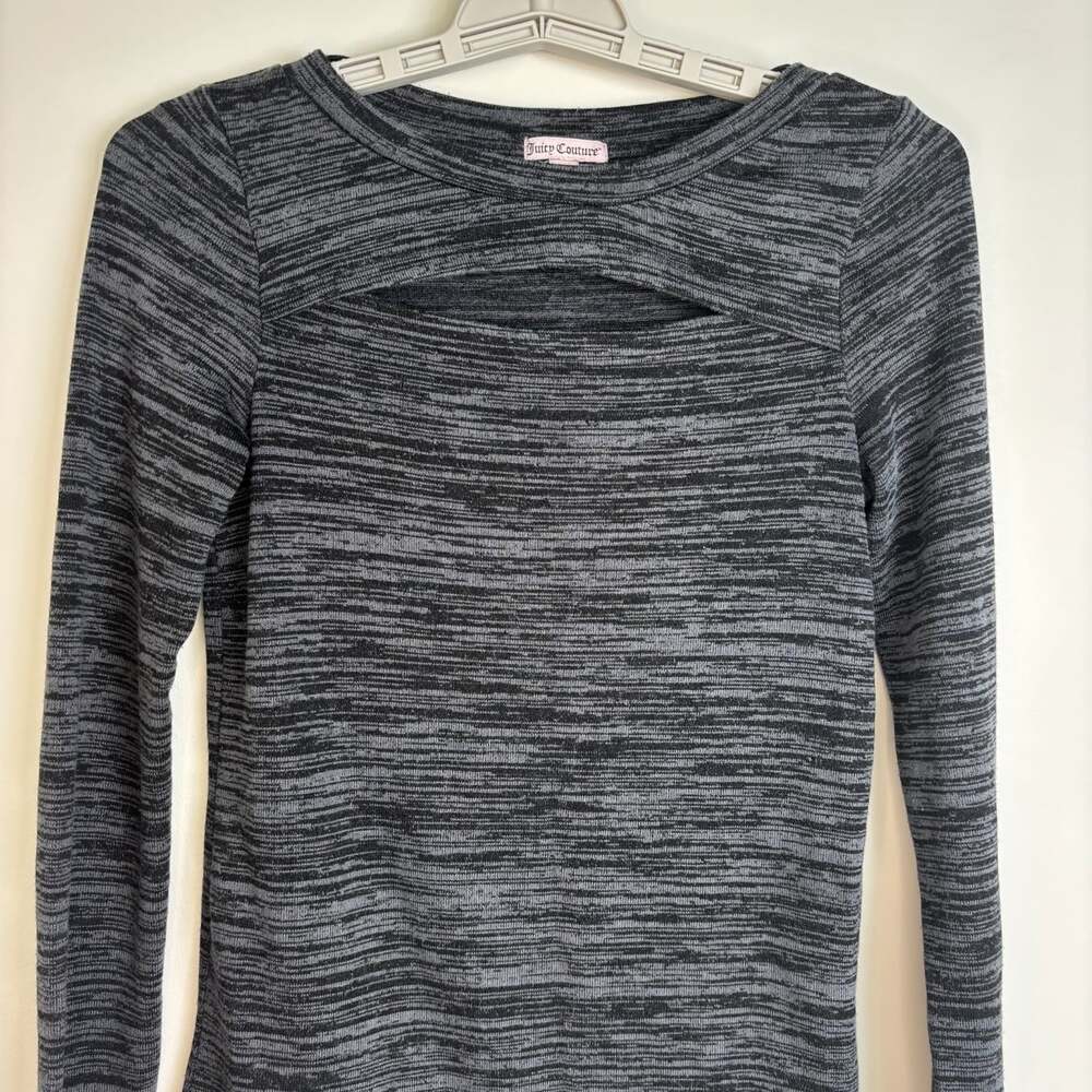 Juicy Couture knit striped tunic womens S keyhole black gray stretch